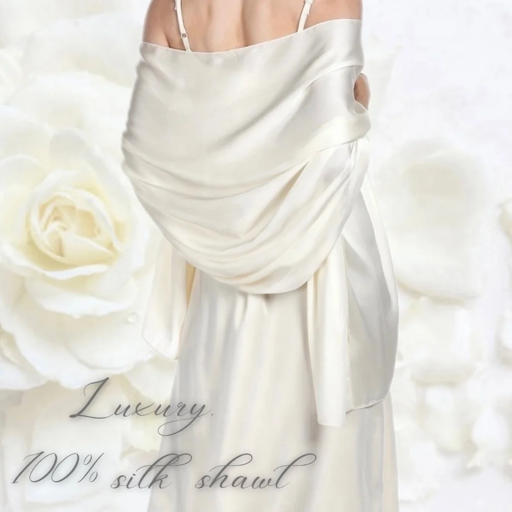 Large 100% SILK SATIN White Shawl Scarf Wrap Luxury Bridal Cover up Wedding gift